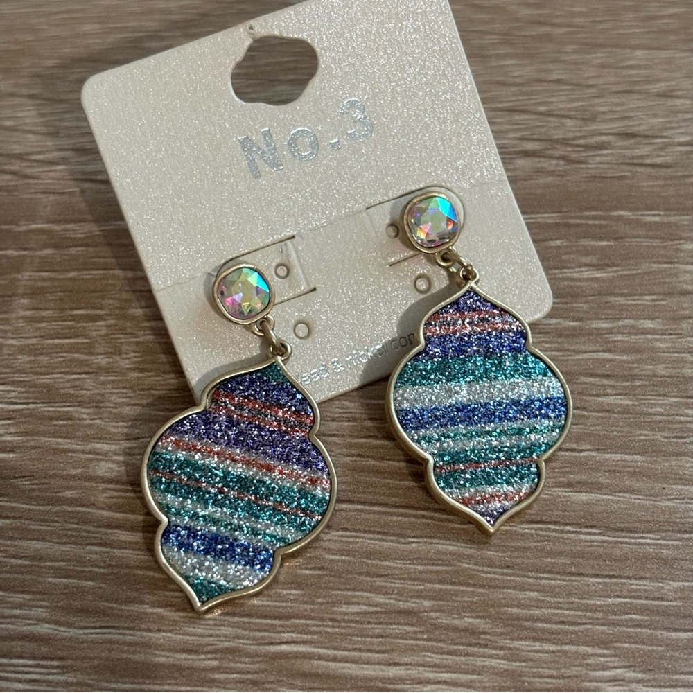 Glitter Serape Quatrefoil Gold-Tone Drop Earrings New